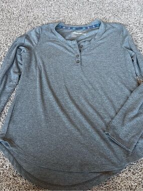 Eddie Bauer Women's Gray Ribbed Henley Pajama Top